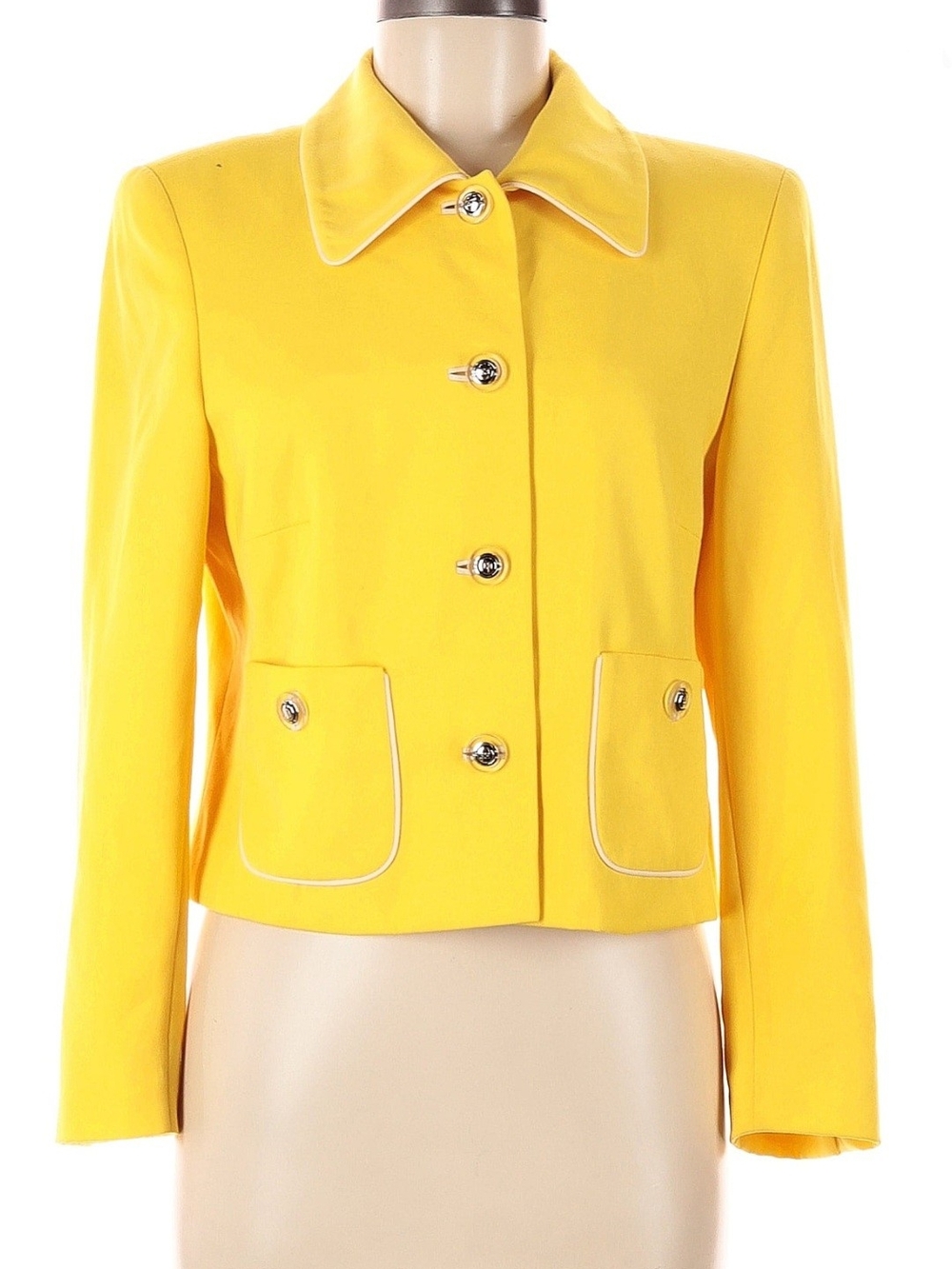 Escada Margaretha Ley Bright Yellow Cropped Tailored Button Jacket